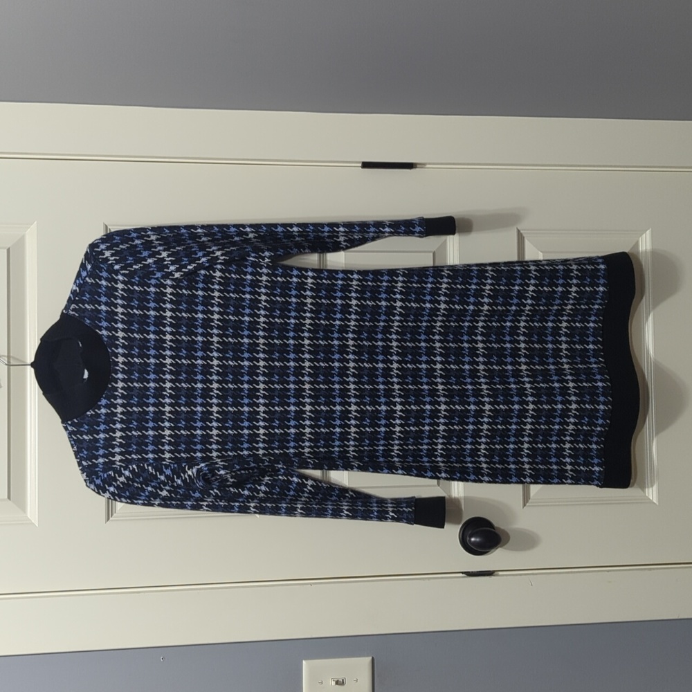 Susan Graver Black, Grey, and Lavender Houndstooth Sweater Dress